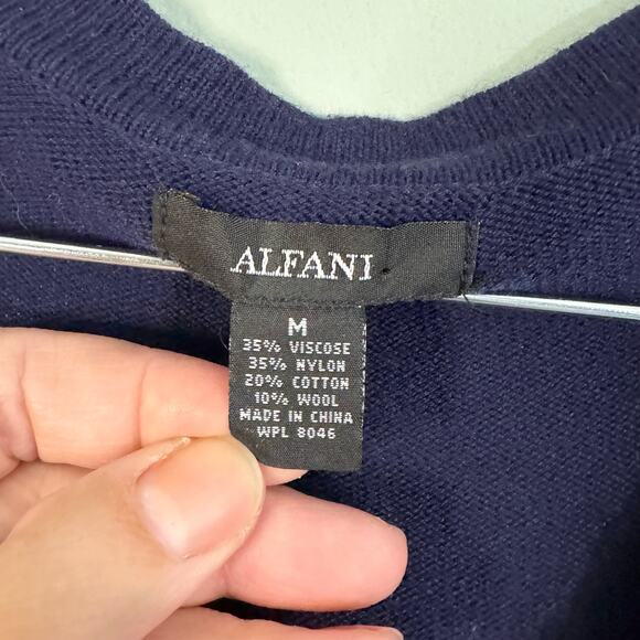 ALFANI Cardigan Womens M Wool Blend Embellished Beaded Party Cropped Navy Blue - Picture 7 of 7